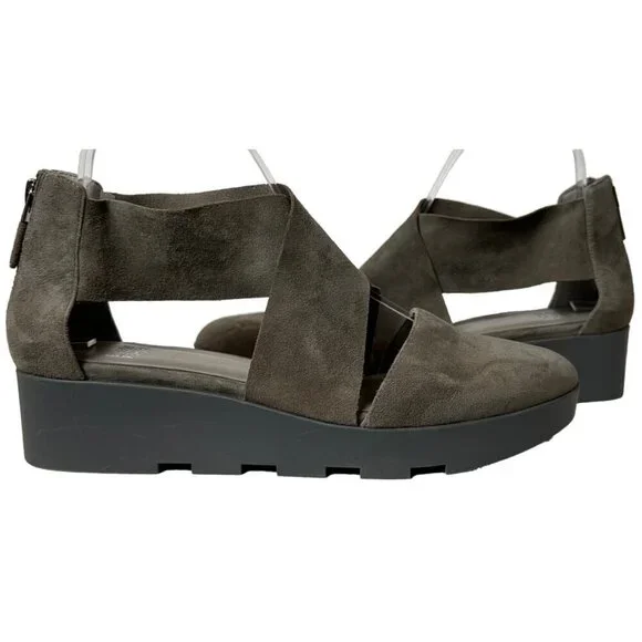 Eileen Fisher Buoy Suede Criss Cross Close Toe Wedge Platform Sandals 8 1/2 - Picture 2 of 13